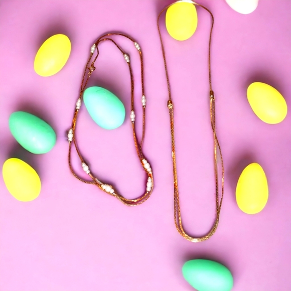 Beautiful vintage gold and pearl necklace and one slide adjustable gold … - Picture 1 of 1